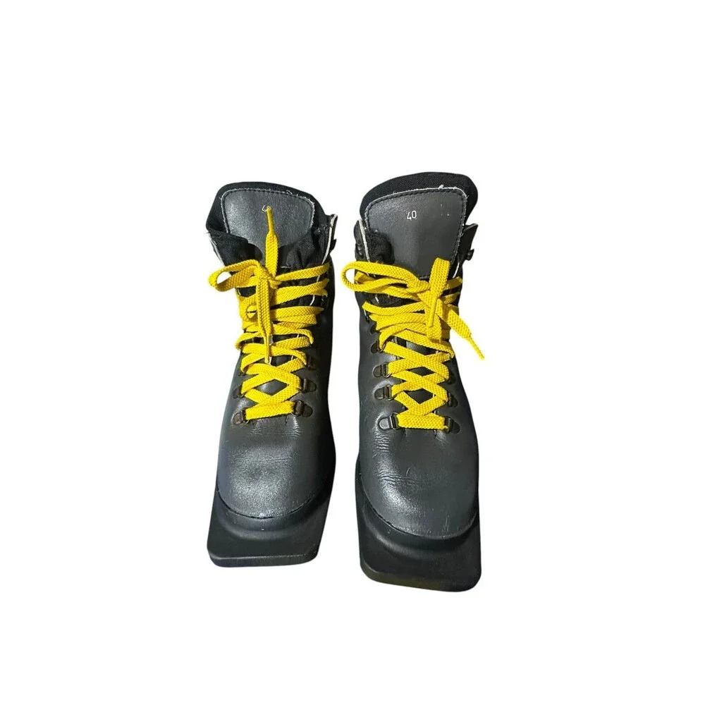 VTG Alpina 3Pin 75mm Nordic Norm Ski Boots Sz 40 Black Yellow Vibram L 8.5 M 7.5